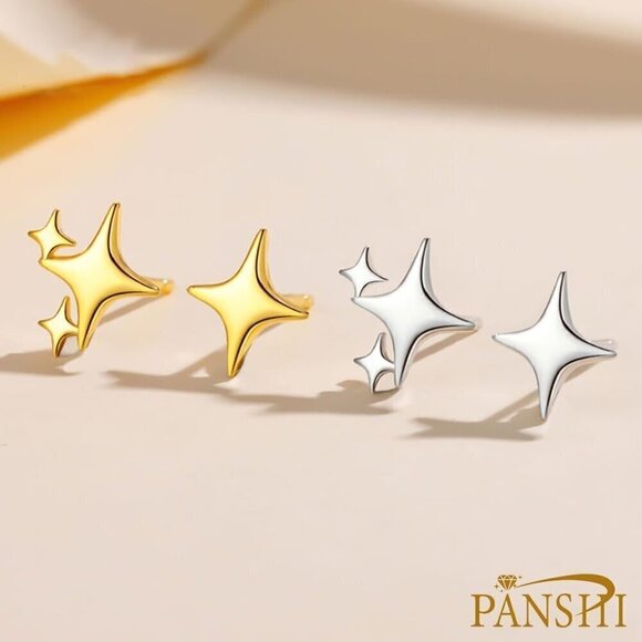 Women Sliver Plated Sterling Post Star Earrings Hypoallergenic Small Stud Teens - Picture 6 of 8